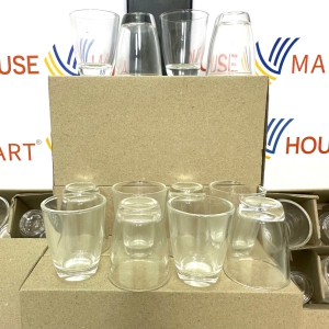 Bộ 12 Ly Thủy Tinh Dạng Bầu 30ml, Hộp 12 Ly Rượu Nhỏ, Ly Cốc Uống Trà