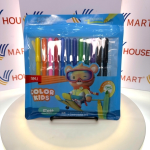 Bút Lông Màu Dạ Felt Pen 12 Màu Deli EC161-12 - Thiết Kế Đầu Chóp Nón, Dễ Đi Nét