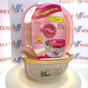 Bộ 3 Hộp Nhựa Bầu Đựng Thực Phẩm, Thiết Kế Thông Minh