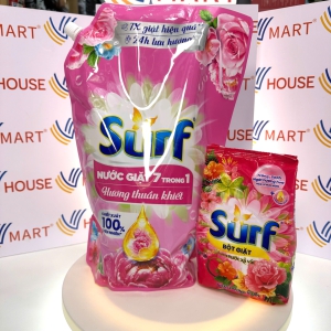 Túi Nước Giặt Surf 7 Trong 1 Hương Nước Hoa Thuần Khiết 2.5kg Tặng Gói Bột Giặt Surf 380g Bảo Vệ Quần Áo Sạch Mới